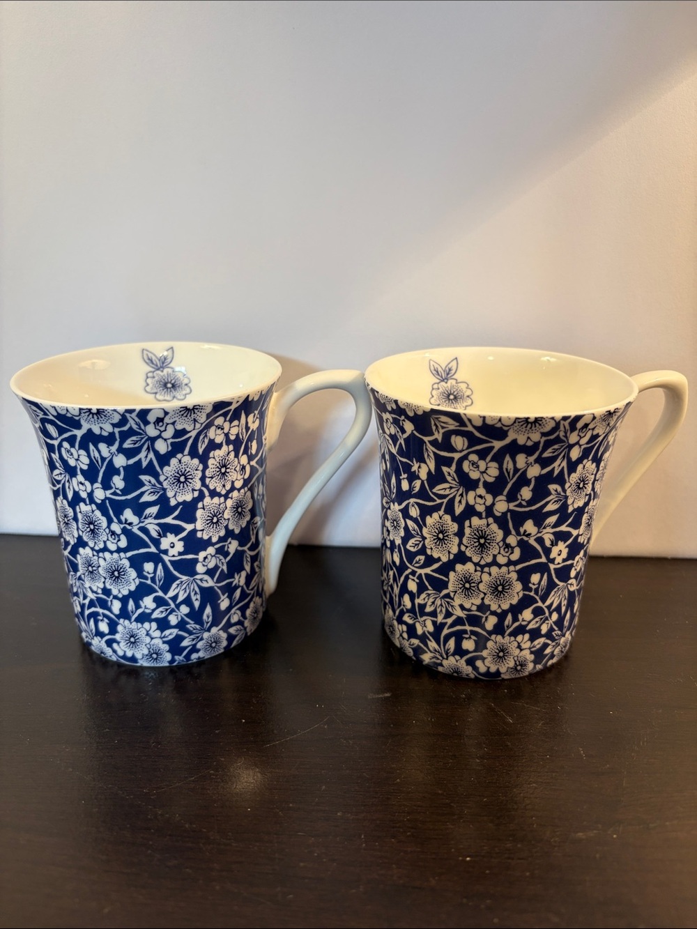 Queen’s Victorian Calico Blue Floral Porcelain Mugs - Set of 2